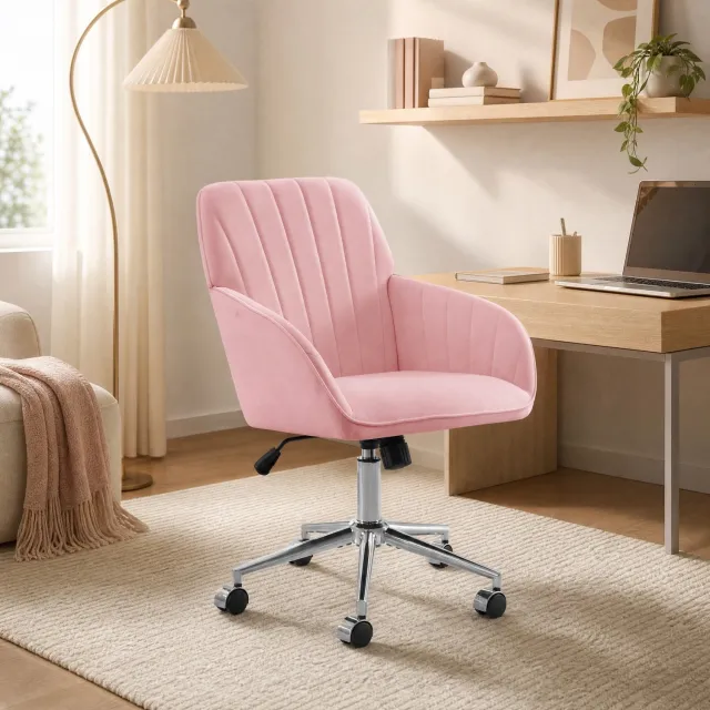 CHICFURN Bureaustoel - Verstelbare zithoogte - Met wielen - Roze