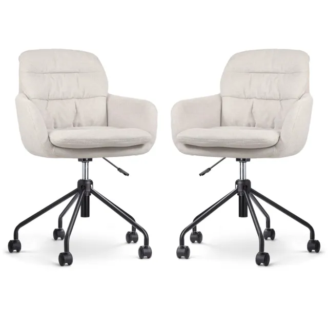 Nolon Nout-Mia Bureaustoelen Set van 2 Beige - met Armleuning - Stof - Verstelbaar - Wieltjes - Zwart Onderstel Beige - Zwart onderstel