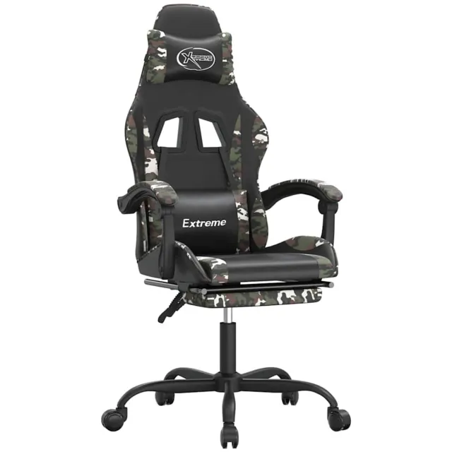 vidaXL Gamestoel - draaibaar - met - voetensteun - kunstleer - zwart&camouflage zwart en camouflage