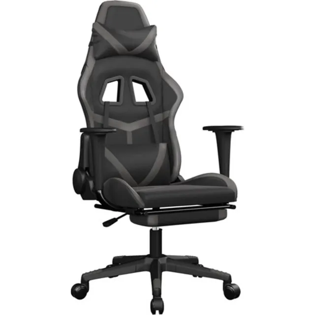 vidaXL Massage - gamestoel - met - voetensteun - kunstleer - zwart - en - grijs zwart en grijs