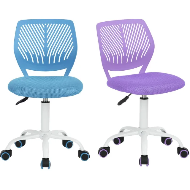 Imperatoris Bureaustoel zonder Armleuningen – Draaistoel met Wielen – Linnen Bureaustoel met Lendensteun – Make-up Stoel / Fauteuil voor Slaap- en Studeerkamer - 2 stuks Purple + Blue