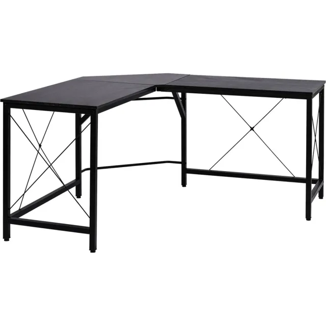 Homcom Computertafel L-vormig hoekbureau MDF naturel / zwart hoekbureau 836-122