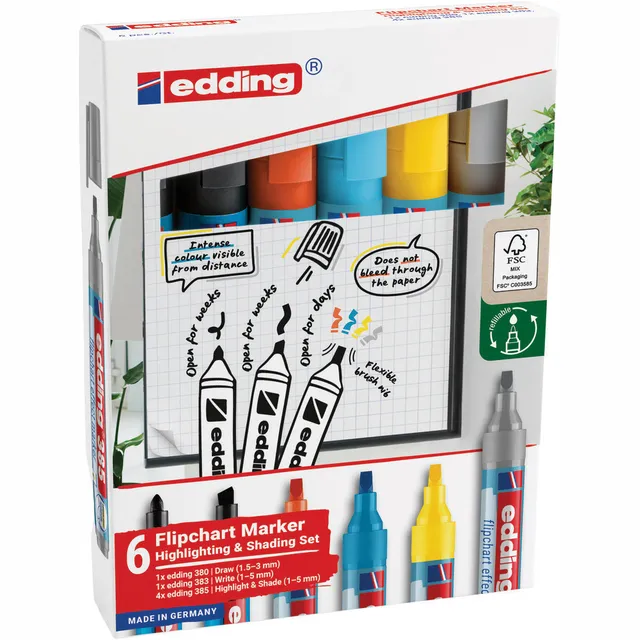 Edding Viltstift edding 385 flipover incl 380 - 383 assorti 6 stuks