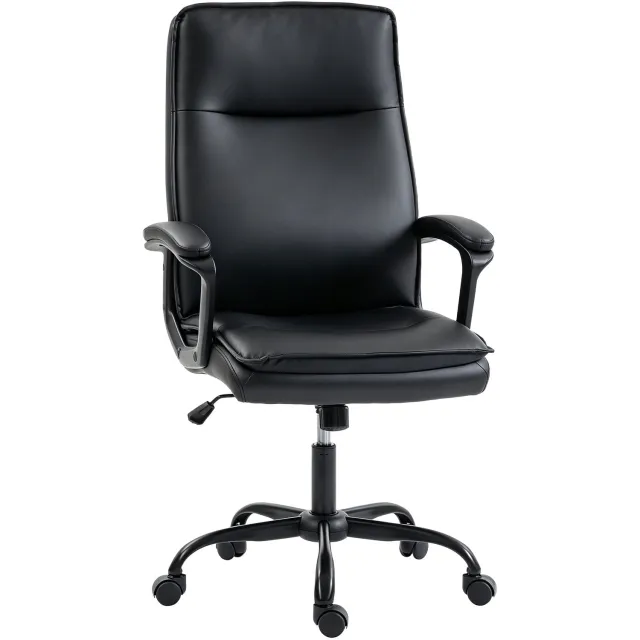 MUVANO Zwarte ergonomische bureaustoel van kunstleer - draaibare directiestoel - hoge rugleuning en gevoerde armleuningen - 66 x 70 cm - verstelbare zithoogte - kantoor en thuiswerk