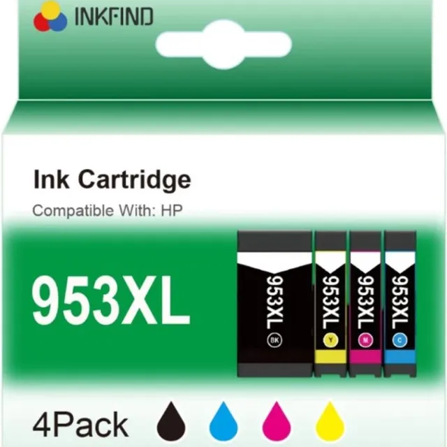 INKFIND 953XL inkt cartridge voor HP953XL HP953 HP 953 HP 953XL 3HZ52AE L0S70AE F6U16AE F6U17AE F6U18AE van 4 stuks (1xZwart, 1xCyaan, 1xMagenta, 1xGeel) voor HP OfficeJet Pro 8740, 8719, 8720, 8710, 8715, 8725, 7740, 8218, 8718, 8210, 8716 8730 8728 Zwart x 1, Cyaan x 1, Magenta x 1, Geel x 1