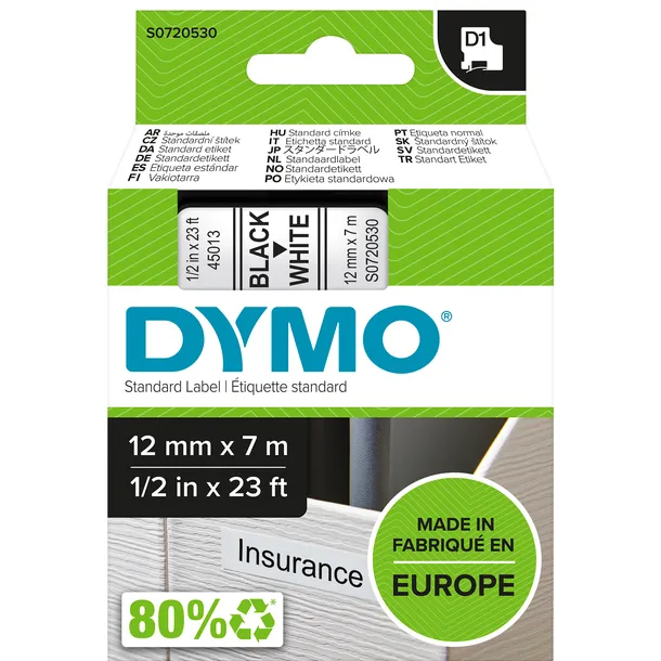 Dymo 45013 (S0720530) Tape Zwart op wit (12 mm), foto 2