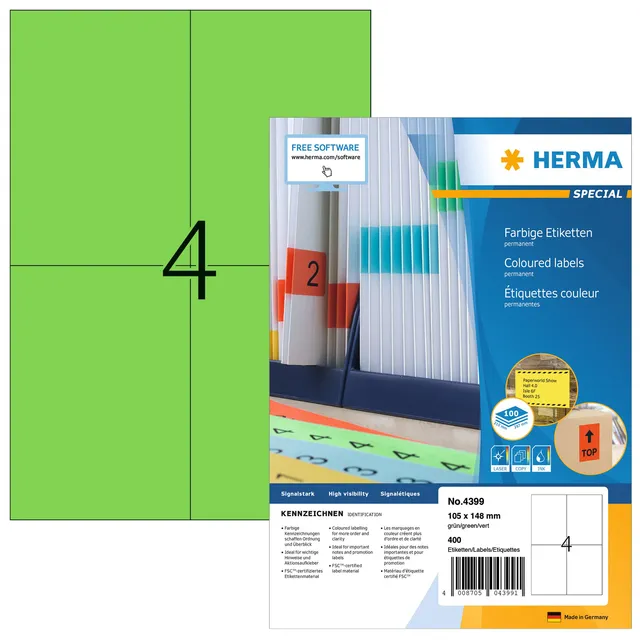 Herma Etiket HERMA 4399 105x148mm A6 groen 400 stuks