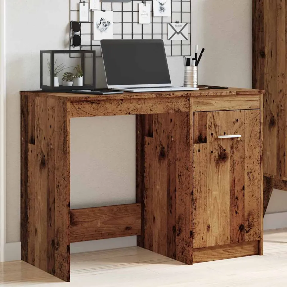 vidaXL Bureau 100x50x76 cm bewerkt hout oud houtkleurig bruin, foto 2