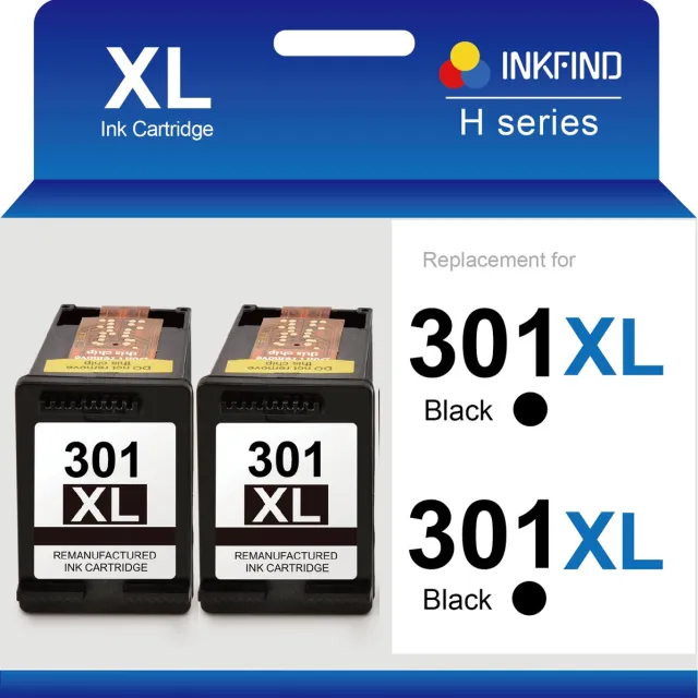 INKFIND 301XL Inktcartridge compatibel met HP301 HP301XL HP 301 HP 301XL CH563EE Hoge Capaciteit - 2-pack Zwart D8J45AE 2-pack Zwart x 2