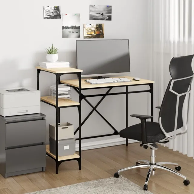 vidaXL Bureau schappen 105x50x90 bewerkt hout en ijzer sonoma eiken, foto 2