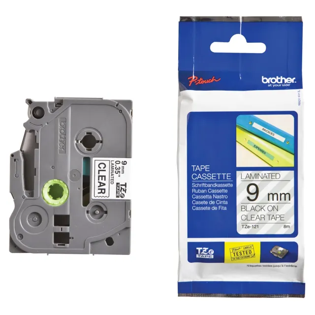 Brother TZe tape voor P-Touch 9 mm, zwart op transparant wit
