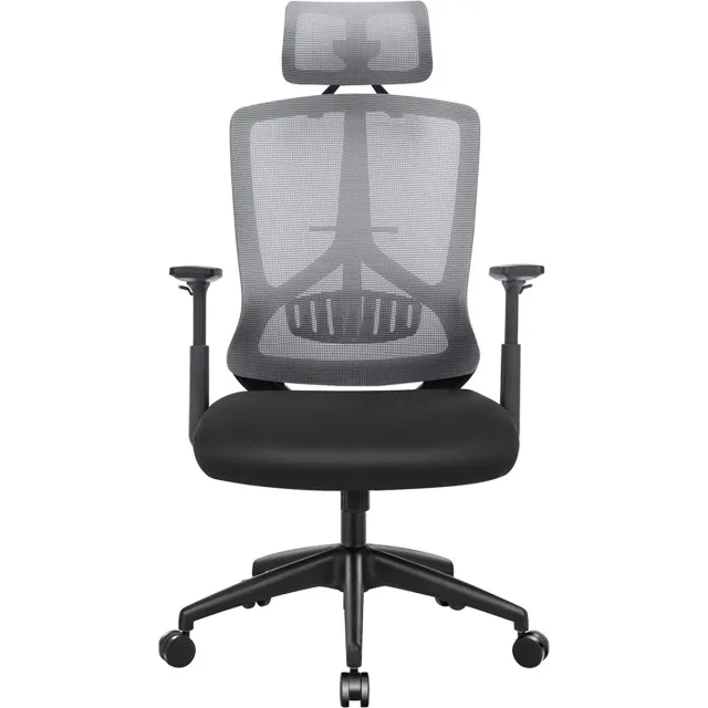 MAZAZU MIRA Home Bureaustoel met Hoofdsteun - Ademende Gaasrug - Kantelbaar - tot 120 kg - Zwart/Grijs