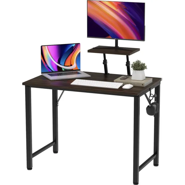 PIPIPOXER Bureau met in hoogte verstelbare monitorstandaard, computerbureau, pc-bureau, 80x40x75cm, Zwart