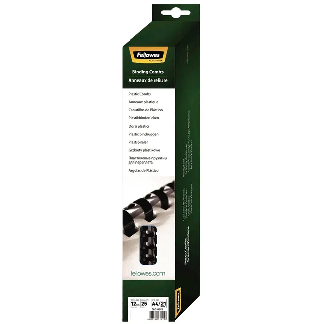 Fellowes Bindrug Fellowes 12mm 21rings A4 zwart 25 stuks