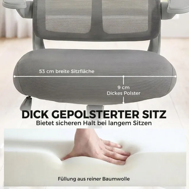 CHICFURN Bureaustoel - Opklapbare armleuningen - Mesh rugleuning - Grijs