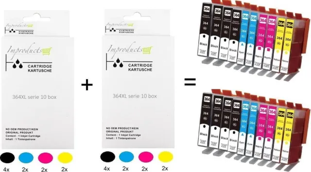 Improducts Inkt cartridges - Alternatief HP 364 XL 364XL 2x 10 box Multicolor - Zwart (4x), Cyaan (2x), Magenta (2x), Geel (2x)