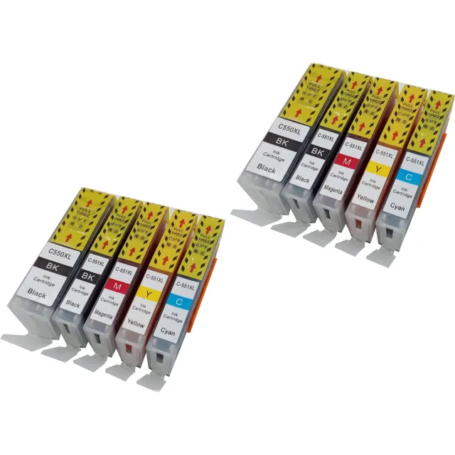 KATRIZ huismerk inkt voor Canon 2X PGI550XLBK + 2X CLI551XLBK + 2X CLI551XLCyaan + 2X CLI551XLMagenta + 2X CLI551XLGeel (10stuks) - Met chip Zwart, Foto Zwart, Cyaan, Magenta, Geel