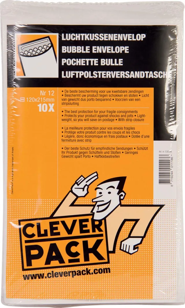 Cleverpack luchtkussenenveloppen, ft 120 x 215 mm, met stripsluiting, wit, pak van 10 stuks