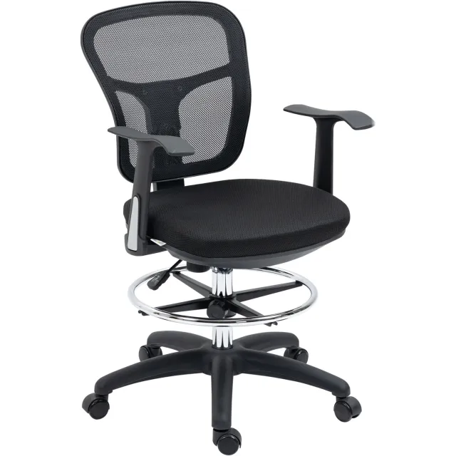 Vinona Ergonomische tekenstoel - Met verstelbare voetsteun, lendensteun en opklapbare armleuningen - 59 x 59 x 95-115 cm - Zwart