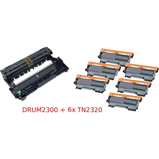 KATRIZ huismerk 1x DRUM DR2300 + 6x TONER TN2320 | voor Brother DCP L2500D/DCP L2540DN/HL-L2300D/HL-L2320D/HL-L2340DW/HL-L2365DW/FC L2700DW/MFC L2740DW | 7 stuks Zwart