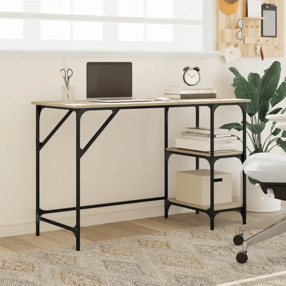 vidaXL Bureau 120x50x75 cm metaal en bewerkt hout sonoma eikenkleurig, foto 3