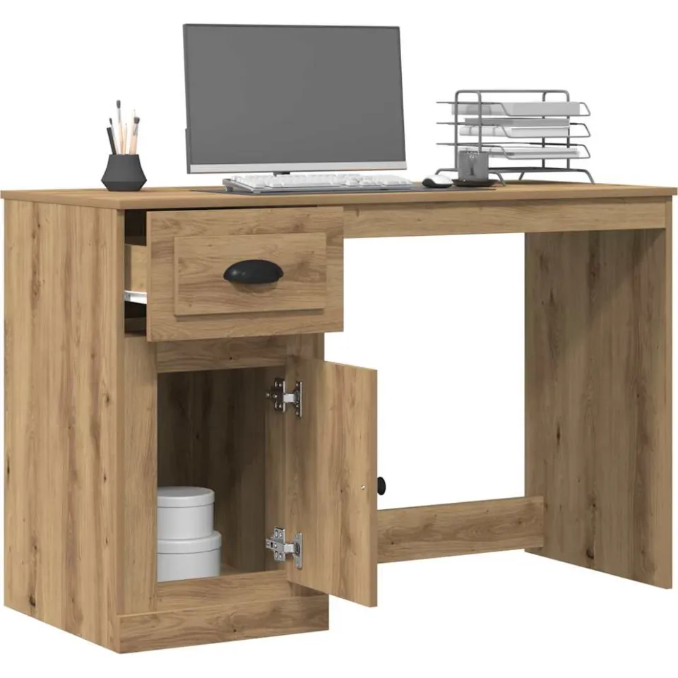 vidaXL Bureau Artisan Eiken 50 x 115 x 75 cm Bewerkt hout Bruin