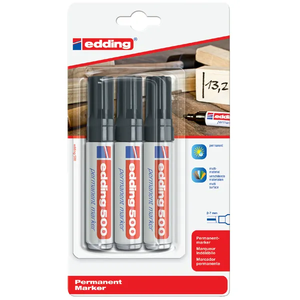 Edding Viltstift edding 500 schuin 2-7mm zwart blister à 3 stuks