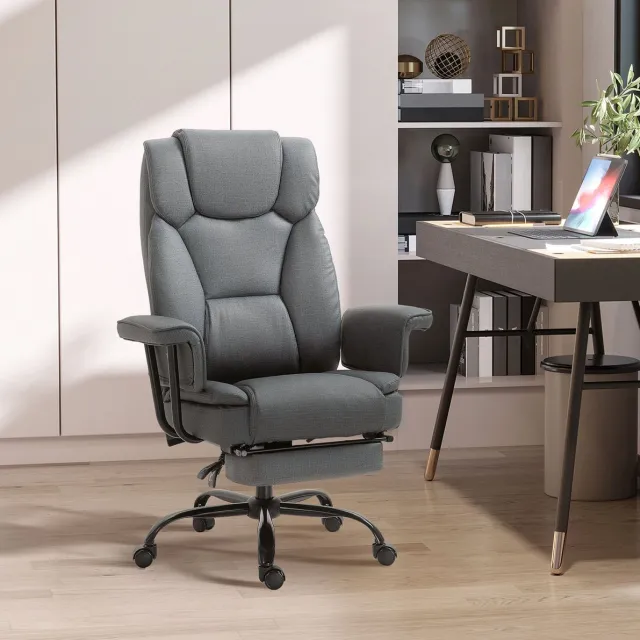 STILVORA Bureaustoel 68 x 80 x 120-126 cm - Ergonomisch Met 150 Graden Ligfunctie En Uitschuifbare Voetsteun - Voor Kantoor En Thuiswerkplek - Kunstleer Grijs