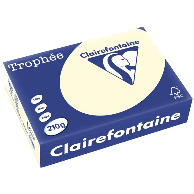 Clairefontaine Trophée Pastel, gekleurd papier, A4, 210 g, 250 vel, crème ivoor