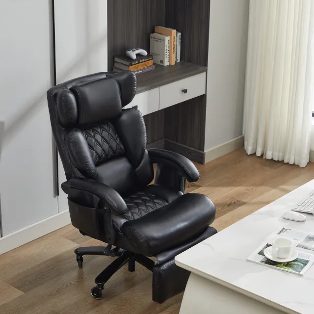 CHICFURN Bureaustoel - Massage en verwarming - Met voetsteun - Zwart