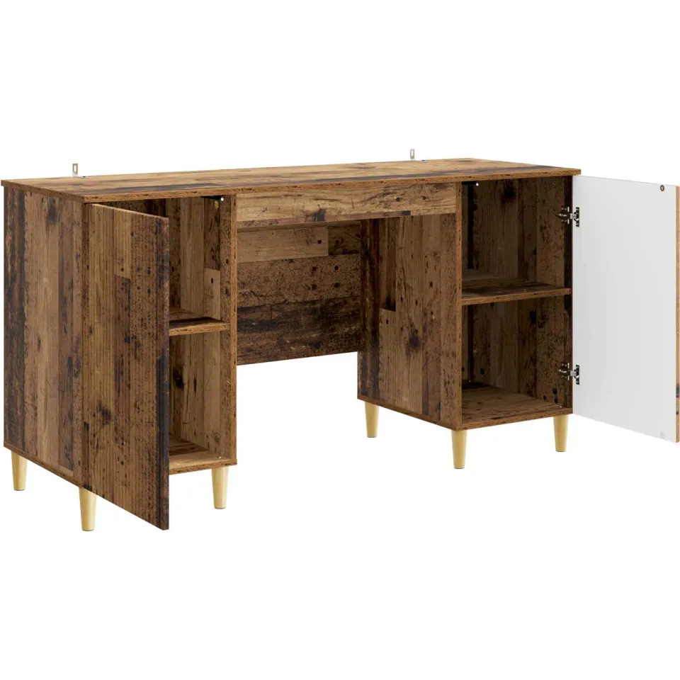 vidaXL Bureau met plank Oud hout 142,5 x 50 x 75 cm Bewerkt hout bruin, foto 3