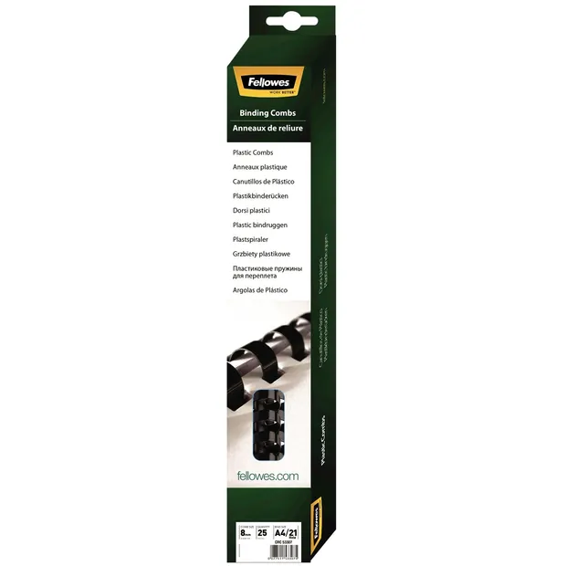 Fellowes Bindrug Fellowes 8mm 21rings A4 zwart 25 stuks