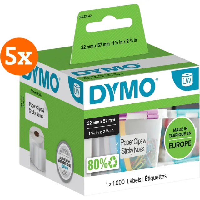 Dymo Verwijderbaar Etiket 32x57mm 1000 stuks 5-pack
