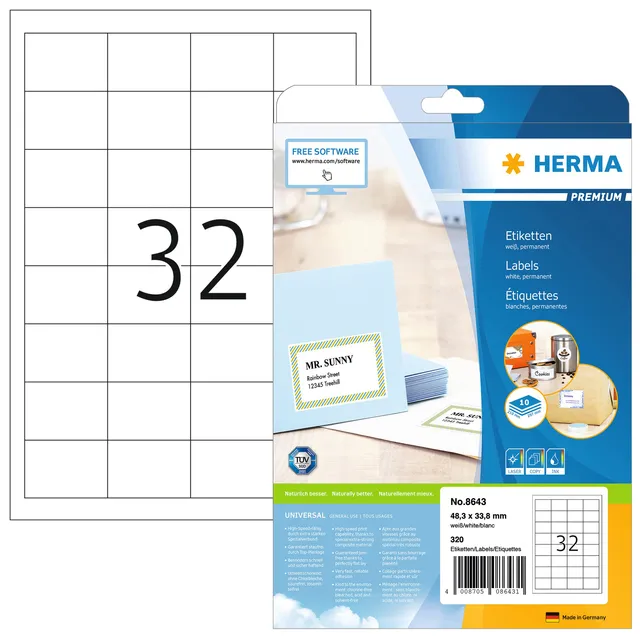 Herma Etiket HERMA 8643 48.3x33.8mm premium wit 320 stuks