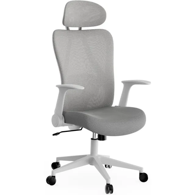 SENSE7 Noxo Ergonomische Bureaustoel - Verstelbare Hoofdsteun, Rugleuning & Armsteunen - Hoogte Verstelbaar - Wit/Grijs Wit-grijs