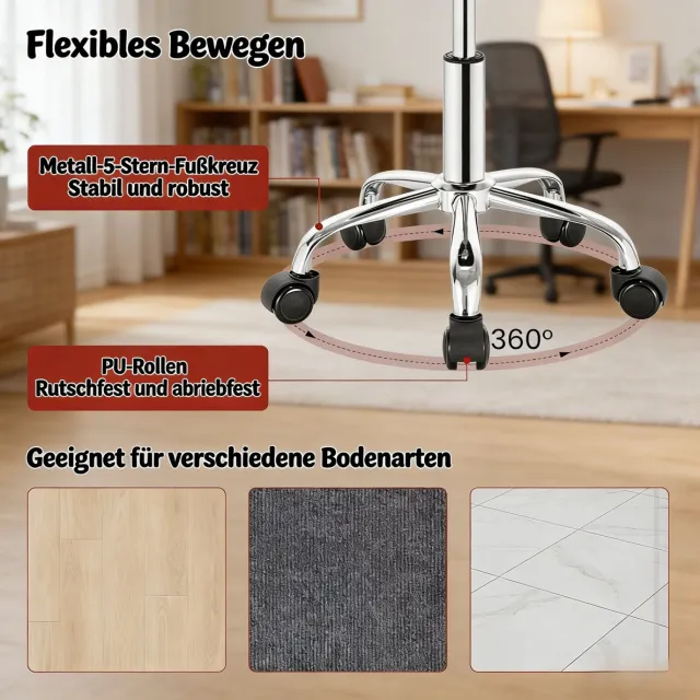 OKWISH Bureaustoel Op Wielen - Verstelbare Kruk Met Lage Rugleuning - Voor Bureau En Kaptafel - Fluweel - Zwart