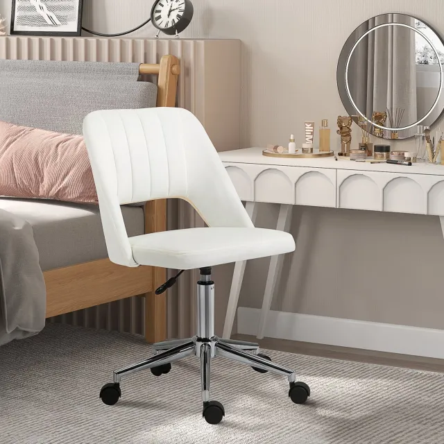 DESMIU Bureaustoel - Draaibaar - Hoogteverstelbaar - Met Wielen Zonder Armleuningen - Ergonomisch - Voor Woonkamer En Bureau - Stof Beige