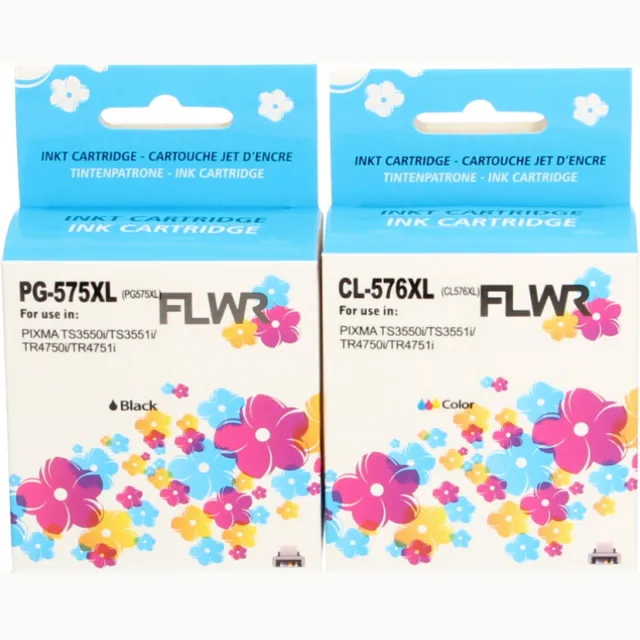 FLWR Multipack inktcartridges voor Canon PG-575XL/CL-576XL - Premium Huismerk Canon PG-575XL/CL-576XL inkt - 1x Canon 575XL cartridge - 1x Canon 576XL cartridge (hoge capaciteit) o.a. geschikt voor Canon PIXMA printers zwart en kleur