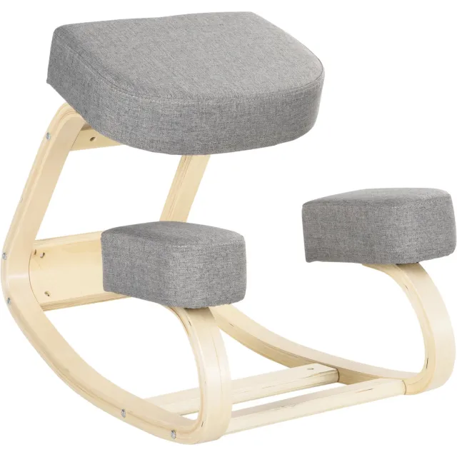 MUVANO Ergonomische kniestoel - Berkenhouten frame - Gevoerde zit- en kniesteunen - 51 x 69 x 58 cm - Actief zitten - Voor thuiskantoor en meditatie - Grijs