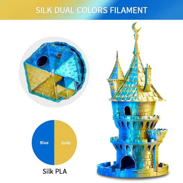 Eryone Duo Silk - Gold + Blue - PLA Filament - 1 Kg 1,75mm - Voor 3D-printer & 3D-pen - Goed en Blauw Silk Gold + Blue