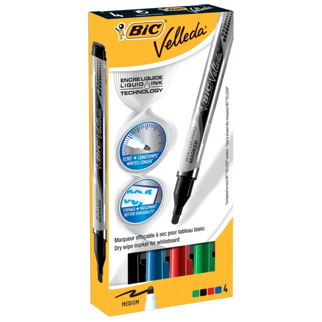 Velleda Whiteboardmarker Liquid Ink Pocket doos van 4 stuks in geassorteerde kleuren blauw