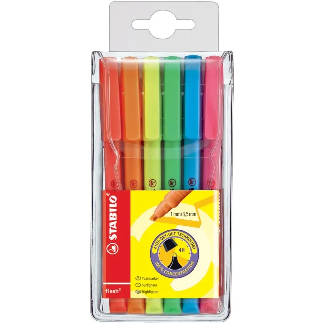Stabilo flash markeerstift, etui van 6 stuks in geassorteerde kleuren blauw