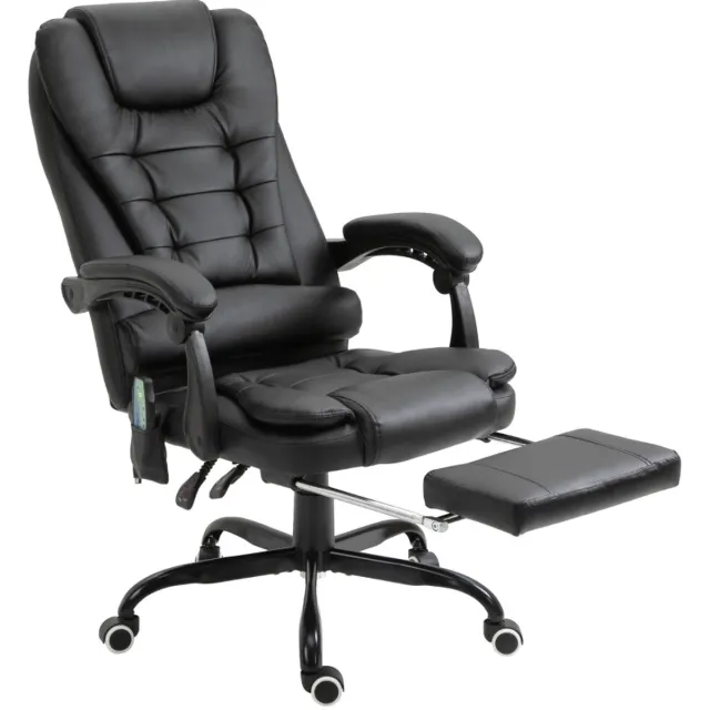 REDOM Bureaustoel - 7 massagepunten - Verstelbare rugleuning en geïntegreerde voetsteun - Draaibaar en kantelbaar - Voor kantoor - Kunstleer - Zwart - 67 x 79 x 111-121 cm