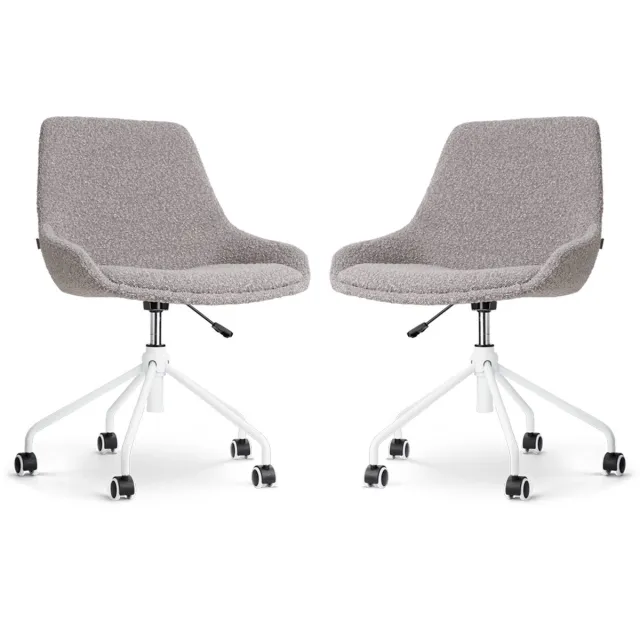 Nolon Nout-Isa Bureaustoelen Set van 2 Bouclé Taupe - Stof - Verstelbaar - Wielen - Zonder Armleuning - Wit Onderstel Bouclé - Taupe - Wit onderstel