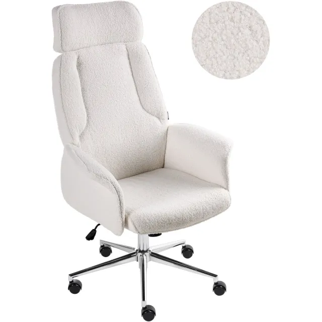 Beliani PILOT - Bureaustoel - Off-white - Bouclé Wit