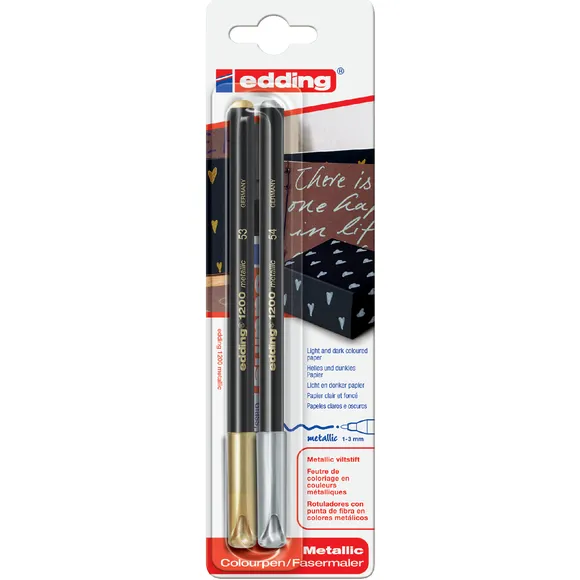 Edding Fineliner edding 1200 053-054 fijn zilver en goud blister à 2 stuks