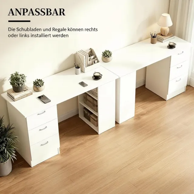 OKWISH Bureau - 120 x 49 x 72 cm - 3 Lades en 3 Open Vakken - Omkeerbare Opbergruimte - MDF Wit - Voor Werkkamer en Slaapkamer