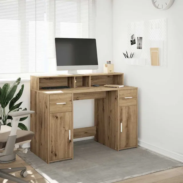 vidaXL Bureau Artisanaal eiken 120 x 55 x 91 cm Bewerkt hout, foto 2