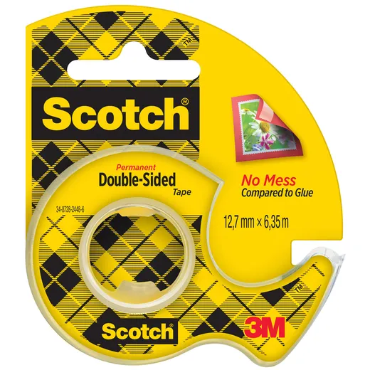 Scotch Plakband Scotch 665 12mmx6.3m dubbelzijdig + afroller