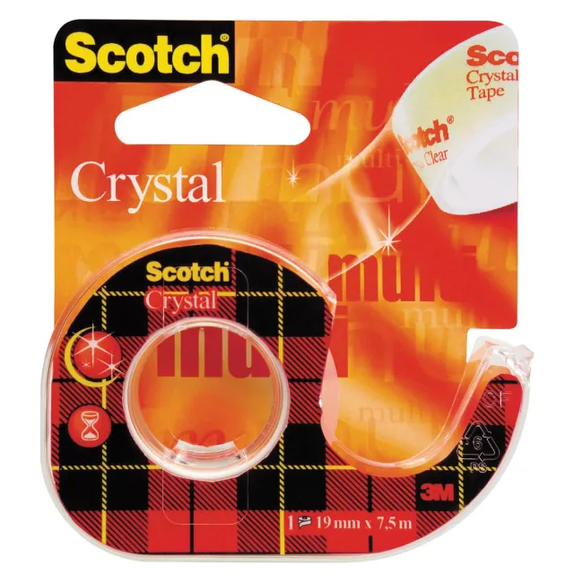 Scotch Plakband Crystal ft 19 mm x 7,5 m, blister met 1 afroller met 1 rolletje geel